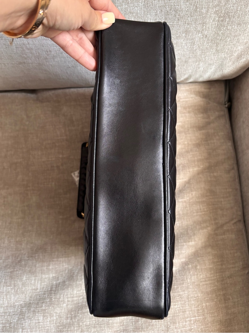 Authentic CHANEL 1991 Vintage 24k gold black lambskin quilted leather classic - Picture 5 of 16